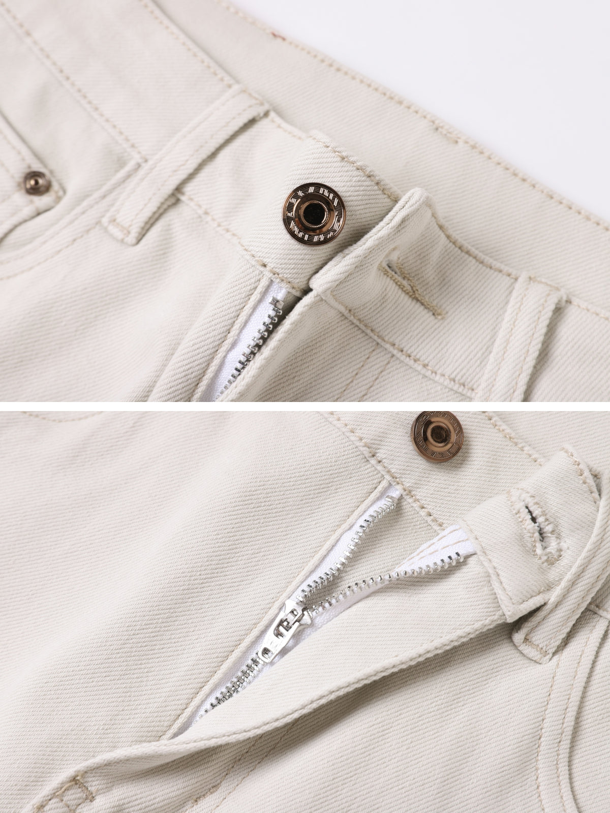 Men's Beige Thick Warm Loose Fit Jeans, High-End Fine Craft Fall Winter Denim Pants, Classic Print Bee Leather Patch Design, Premium Soft Heavy Fabric, Business Casual Fashion Trousers For Daily Commute, Party & Dating Wear