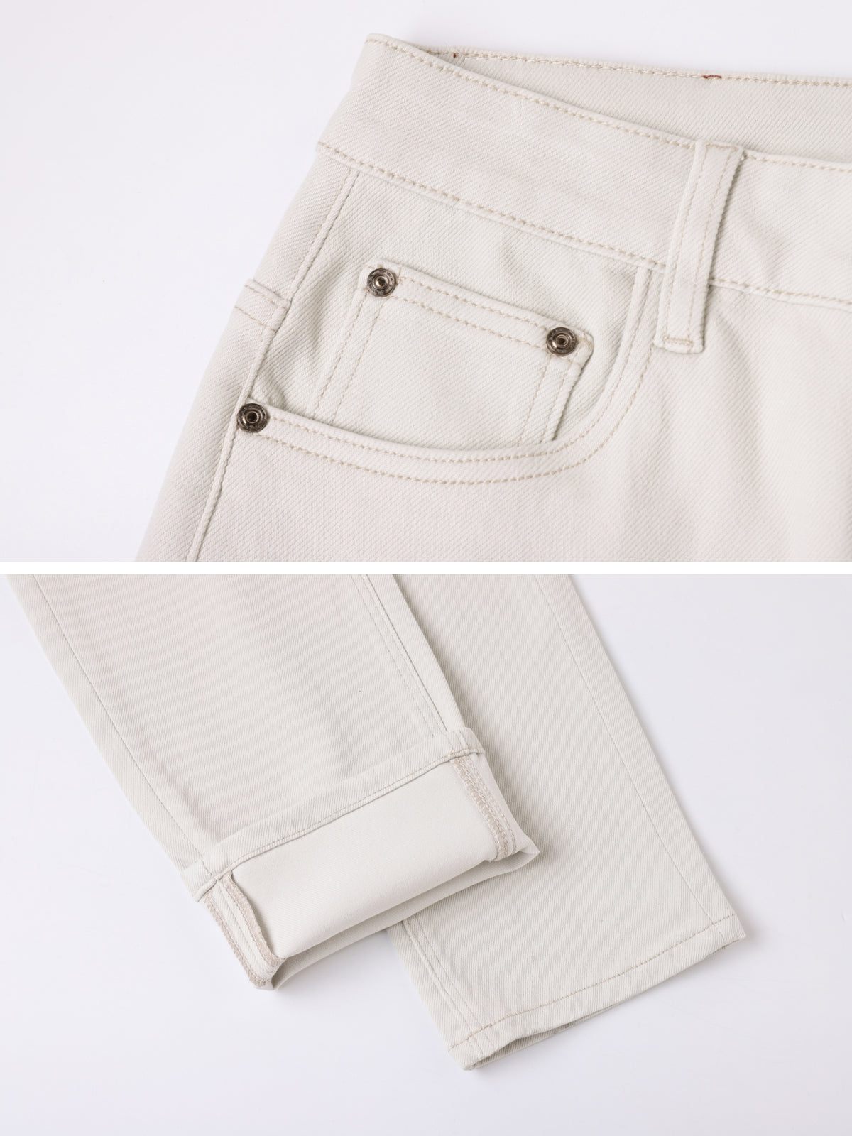 Men's Beige Thick Warm Loose Fit Jeans, High-End Fine Craft Fall Winter Denim Pants, Classic Print Bee Leather Patch Design, Premium Soft Heavy Fabric, Business Casual Fashion Trousers For Daily Commute, Party & Dating Wear